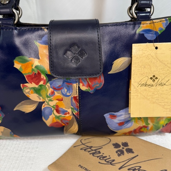 Patricia Nash Leather Rienzo- Le Fleur, Navy Floral Shoulder Bag - Picture 3 of 9